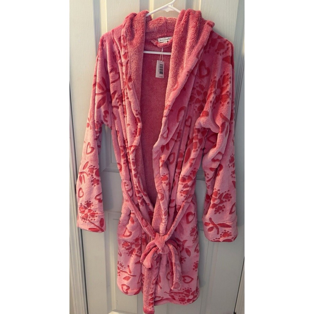🩷 NWT Authentic Vera Bradley Cozy Fleece Hood Robe Sweethearts Flowers L/XL